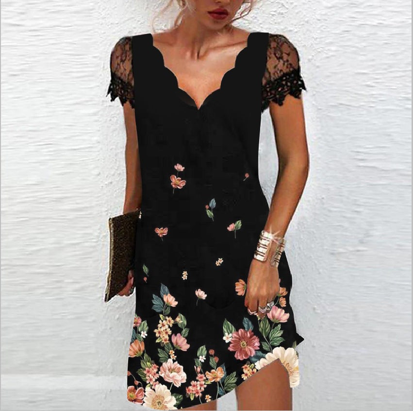 Women's Mini Dress Floral Pattern V-Neck 2