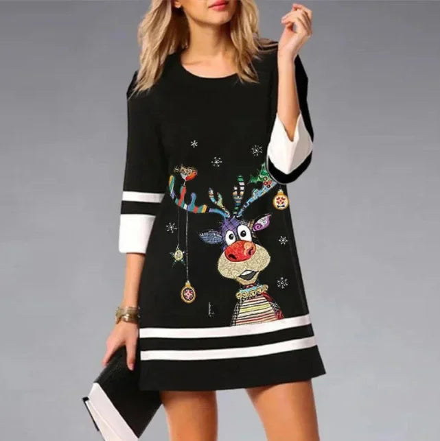 Women's Mini Dress Red 3/4 Sleeve Christmas 0