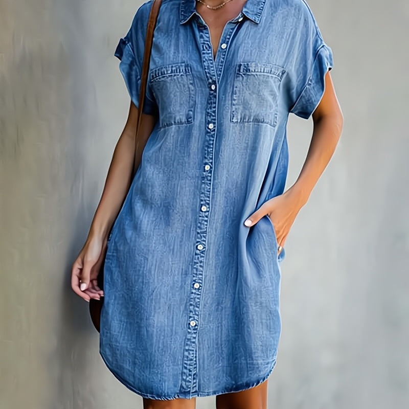Women's Mini Shirt Dress White with Button Details 0