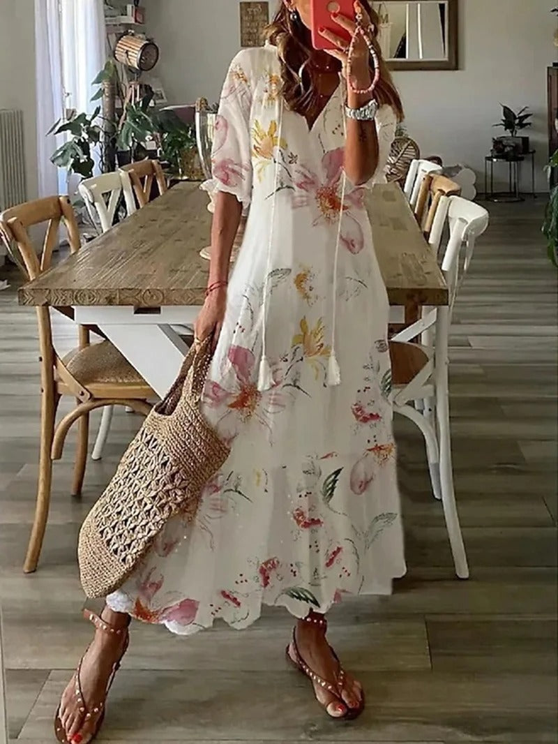 Womens Boho Midi Dress with Half-Length Sleeves for Summer 0
