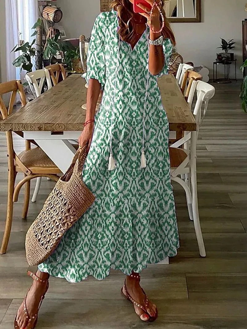 Womens Boho Midi Dress with Half-Length Sleeves for Summer 1