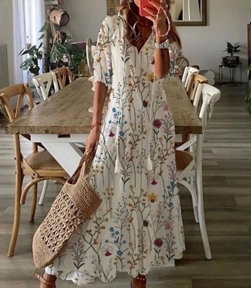 Womens Boho Midi Dress with Half-Length Sleeves for Summer 3