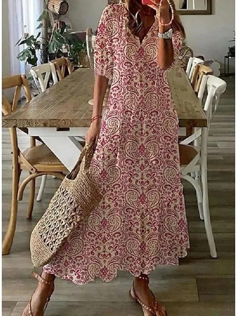 Womens Boho Midi Dress with Half-Length Sleeves for Summer 4