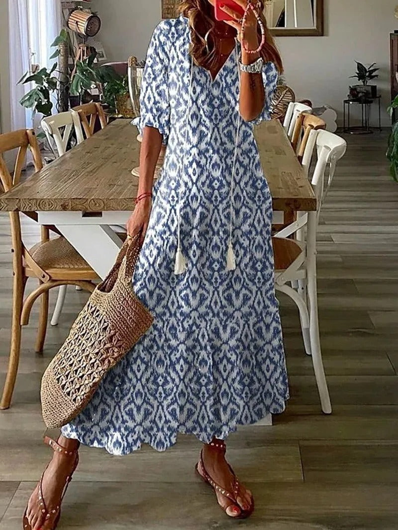 Womens Boho Midi Dress with Half-Length Sleeves for Summer 5