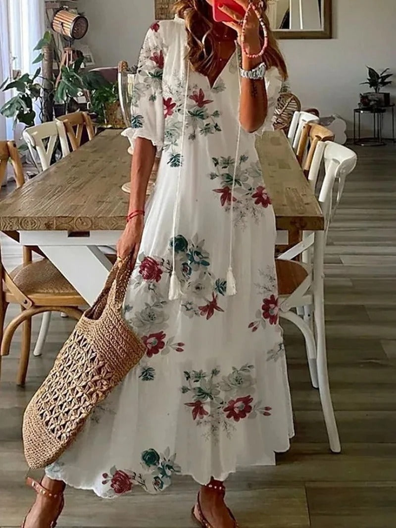 Womens Boho Midi Dress with Half-Length Sleeves for Summer 6
