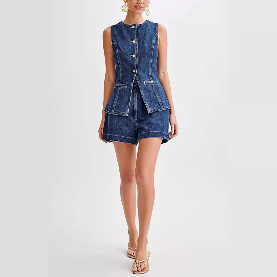 Stylish Women's Casual Denim Shorts & Top Set | Gail Collection