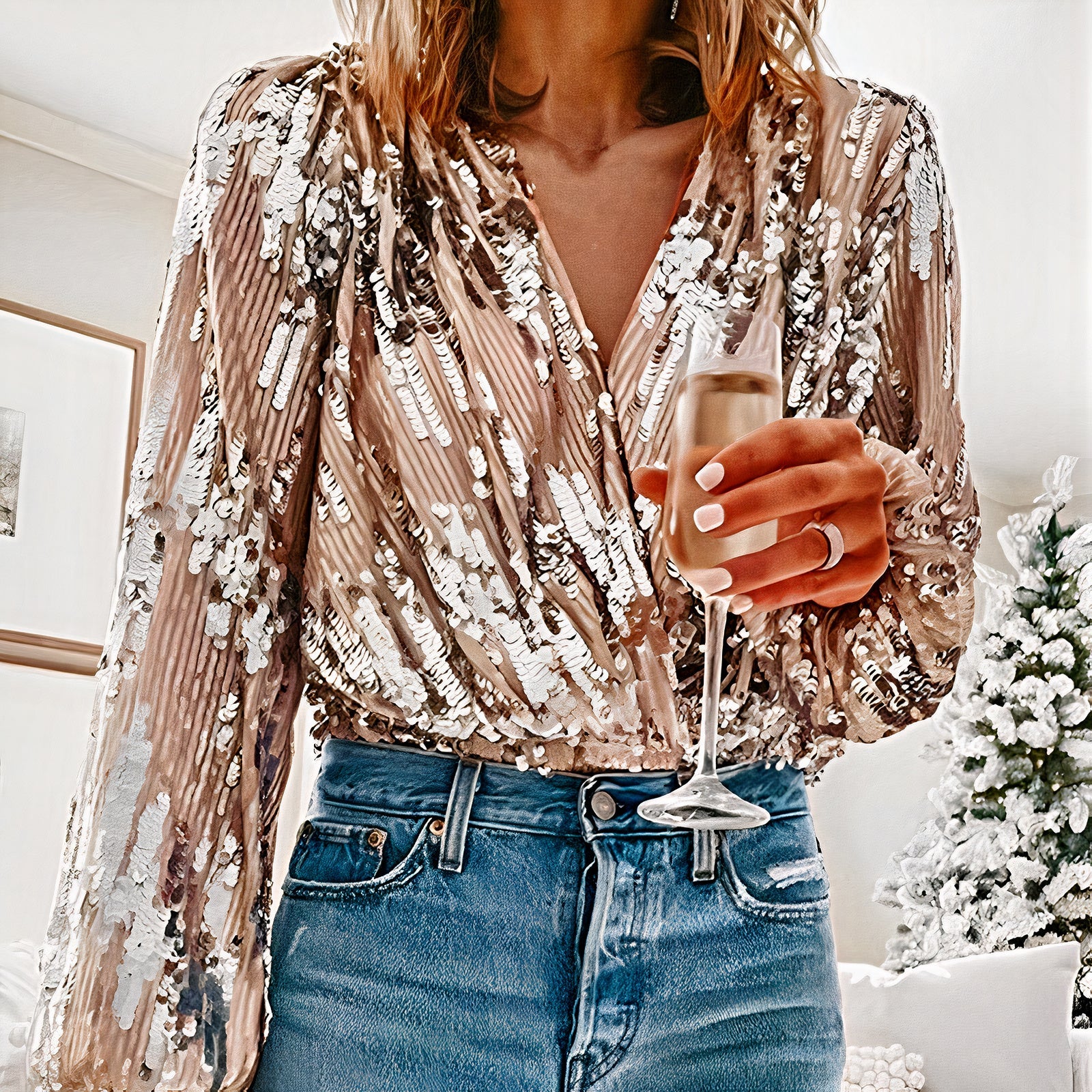 Chic Women's Sequin Blouse - Hayley | Sparkle & Style