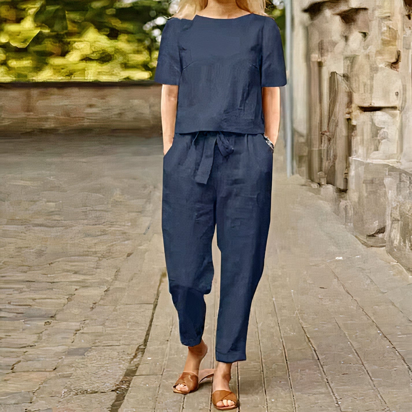 Elegant Women's Linen Blouse & Pants Set | Givanni Fashion