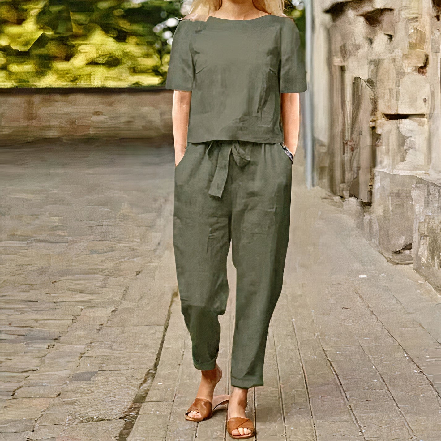 Elegant Women's Linen Blouse & Pants Set | Givanni Fashion