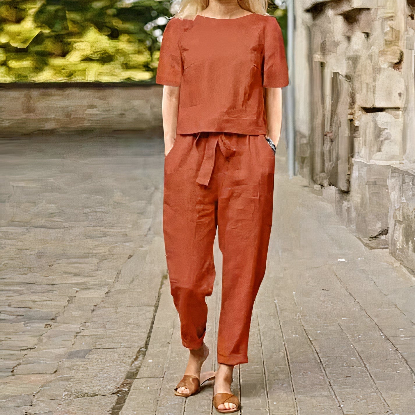 Elegant Women's Linen Blouse & Pants Set | Givanni Fashion