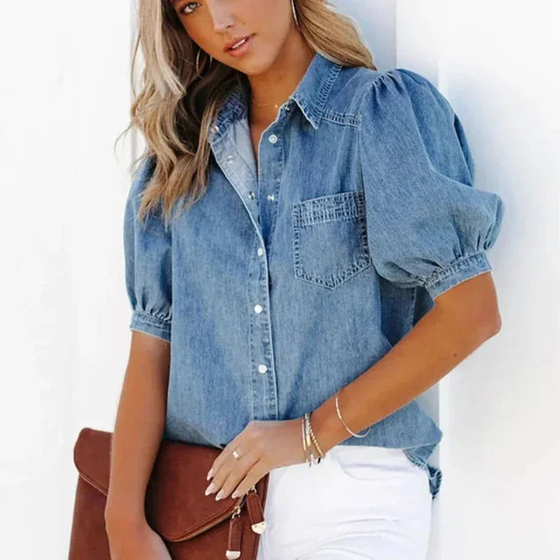 Elegant Soft Denim Blouse for Effortless Style | Belle