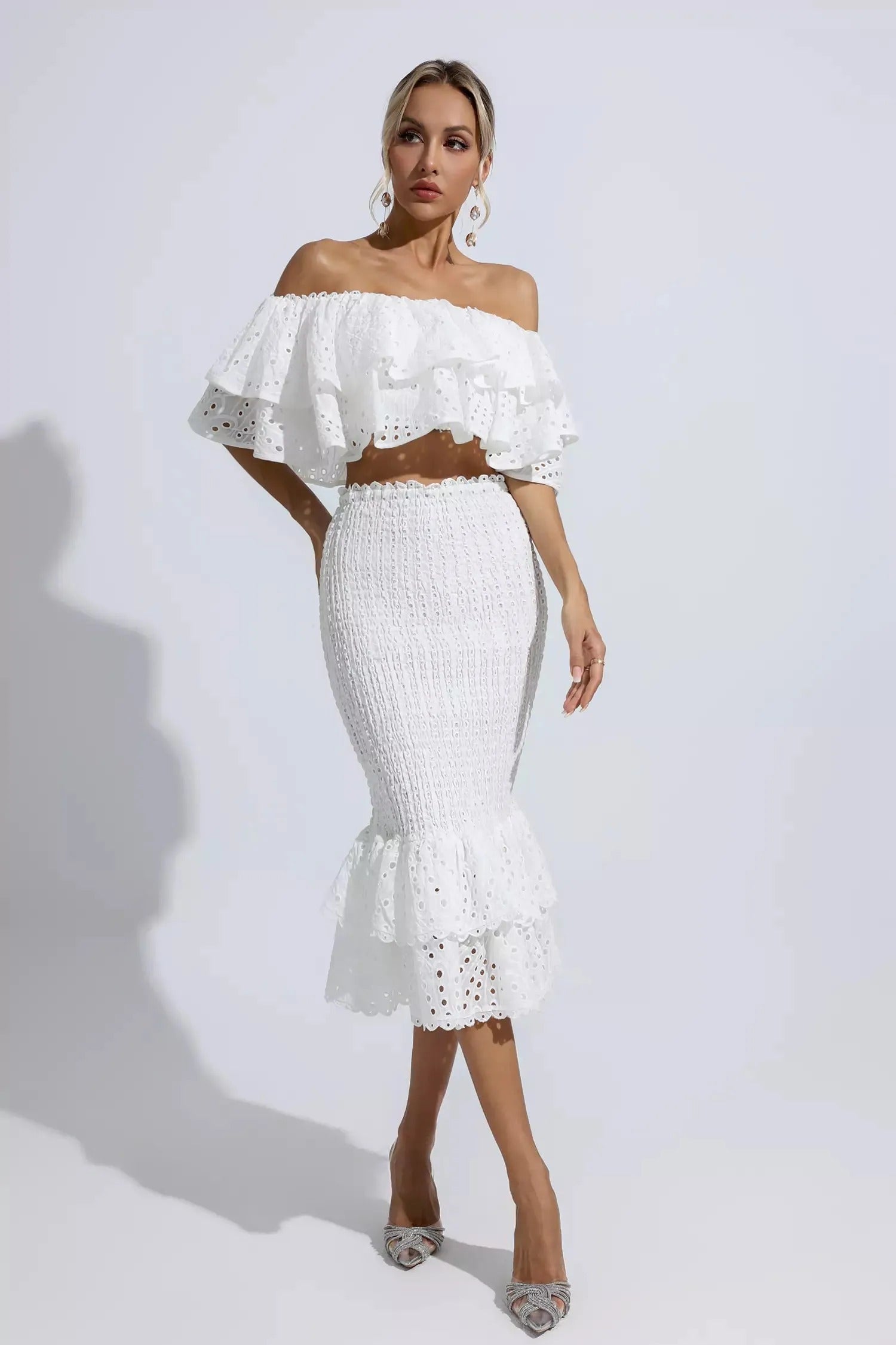 Chic Off-the-Shoulder Summer Top & Skirt Set for Women | Holly